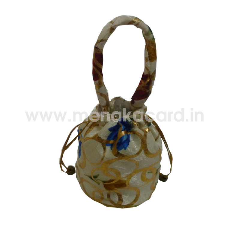 Potli bag - White with golden Circle