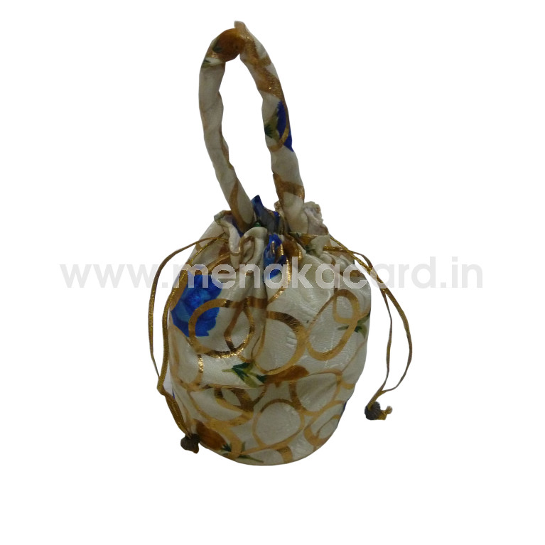 Potli bag - White with golden Circle